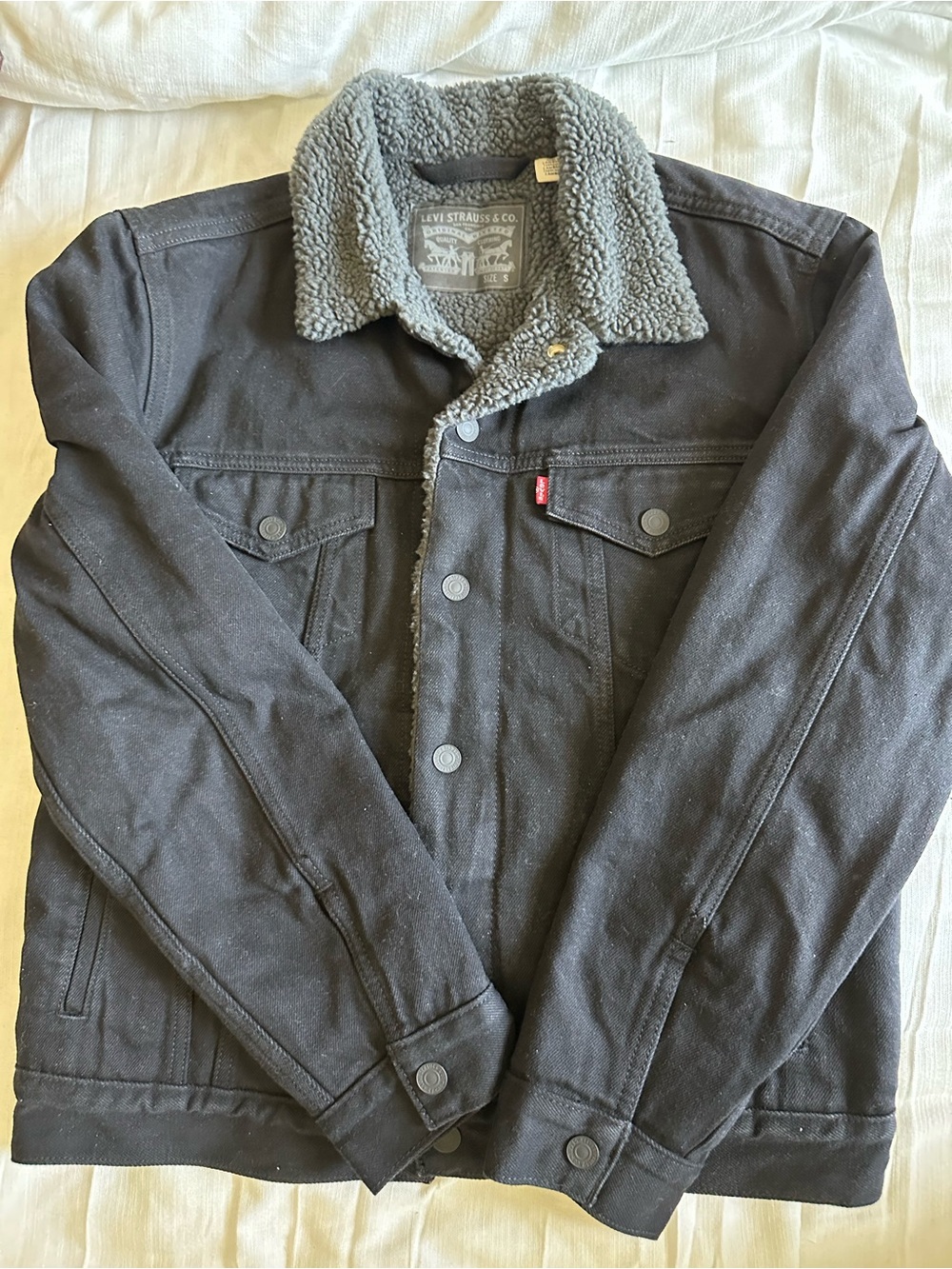 Levi's Black Jacket with Gray Sherpa Collar